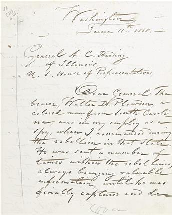 HUNTER, MAJOR GENERAL DAVID. Autograph Letter Signed to General A.O. Harding, Illinois House of Representatives * Carte-de-visite of Ge
